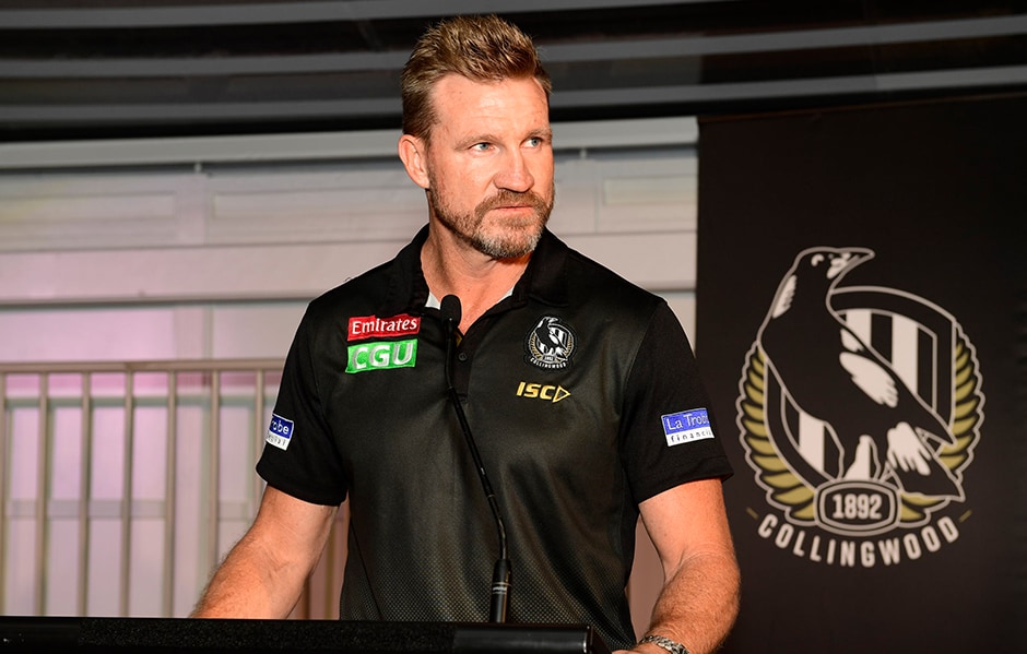 BucksLaunchHORIZ.png Nathan Buckley at Wednesday's season launch (Photo: SDP Media) - Collingwood Magpies